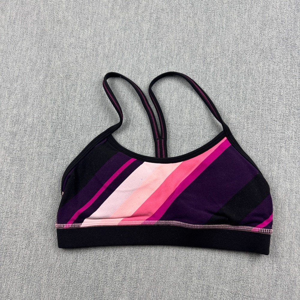 Lululemon Sports Bra Womens 2 Purple Flow Y Striped Stretch‎ Padded Yoga Gym